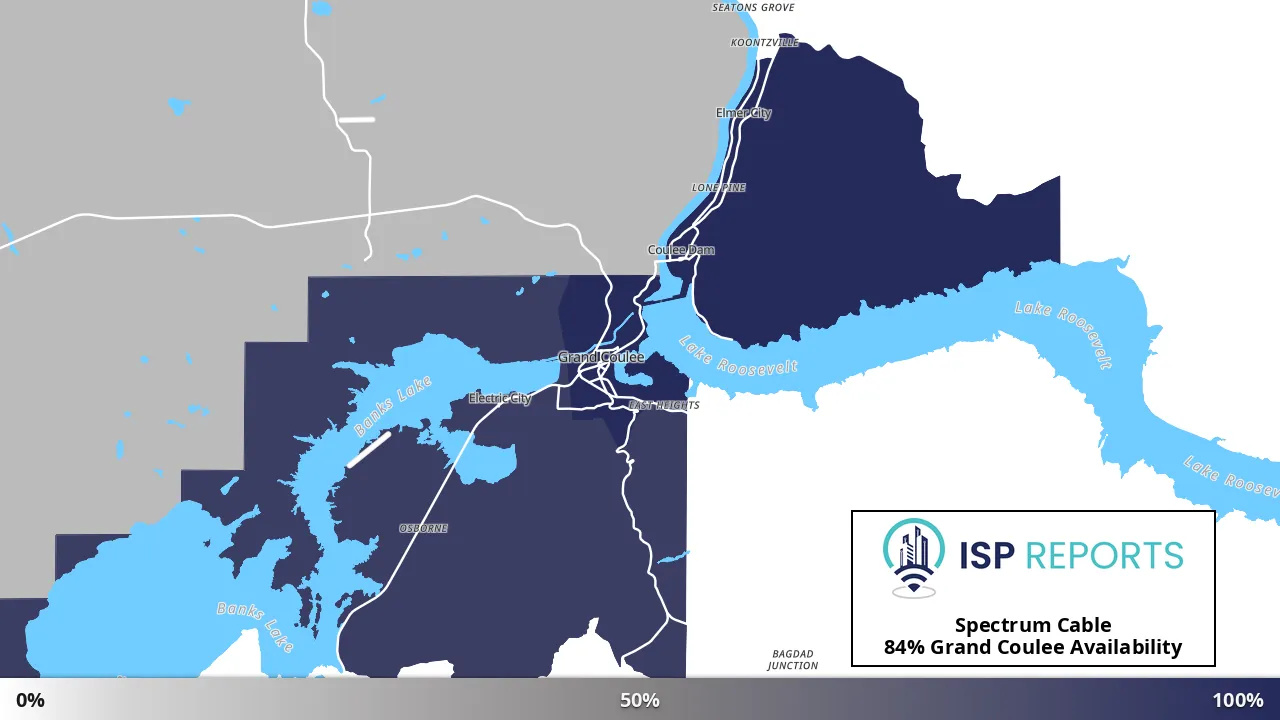 Grand Coulee, WA map of internet availability