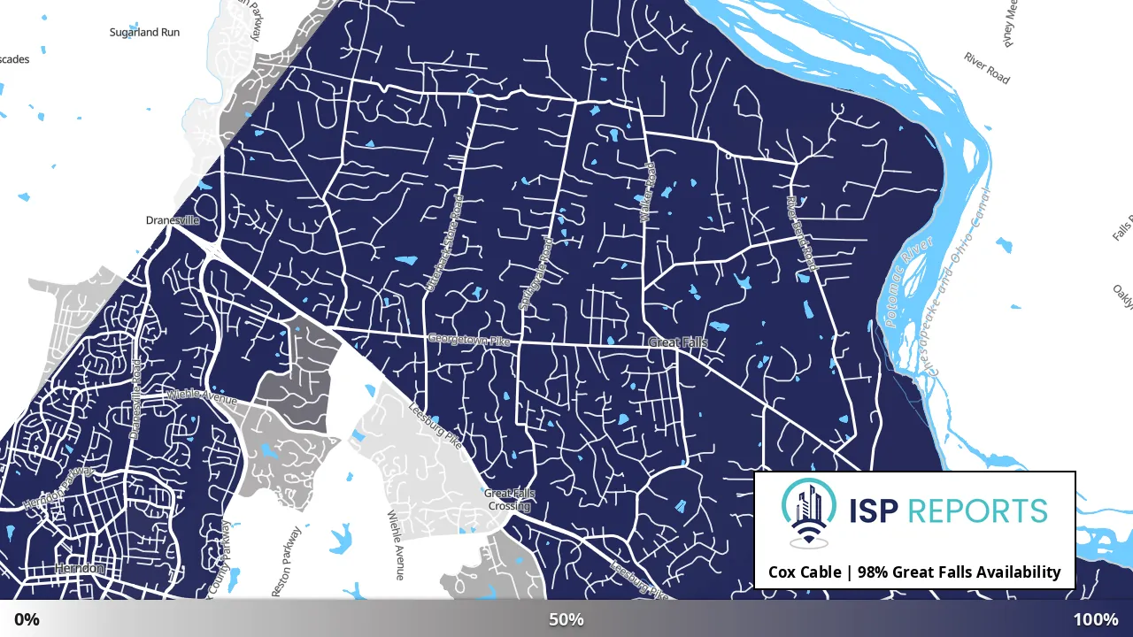 Great Falls, VA map of internet availability