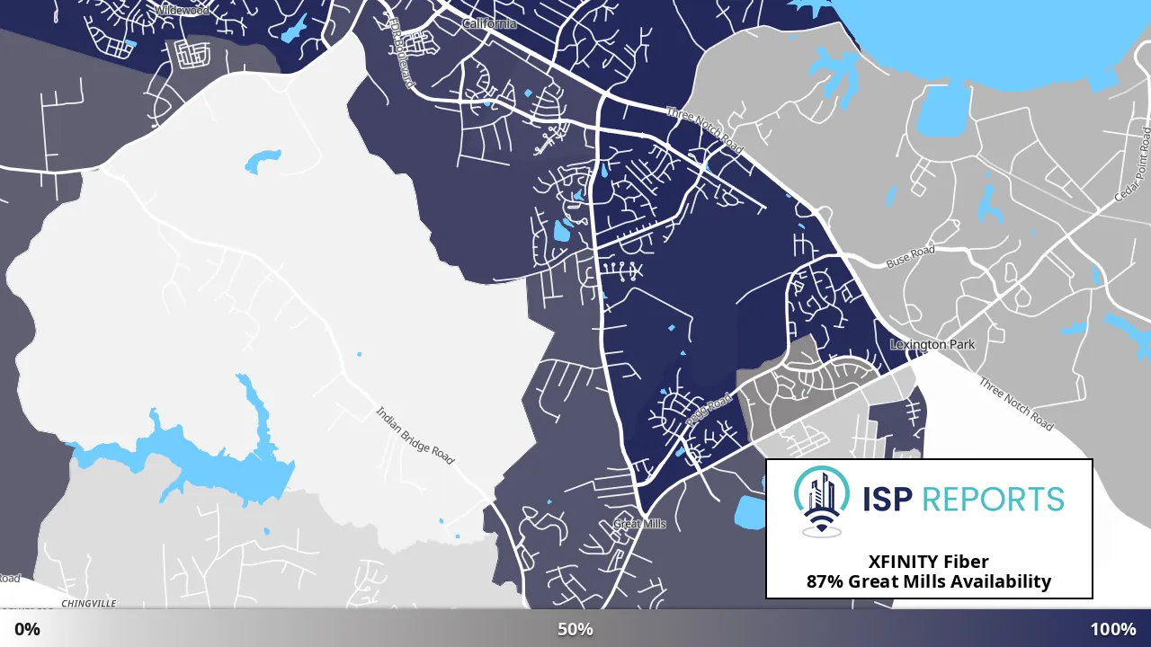 Great Mills, MD map of internet availability