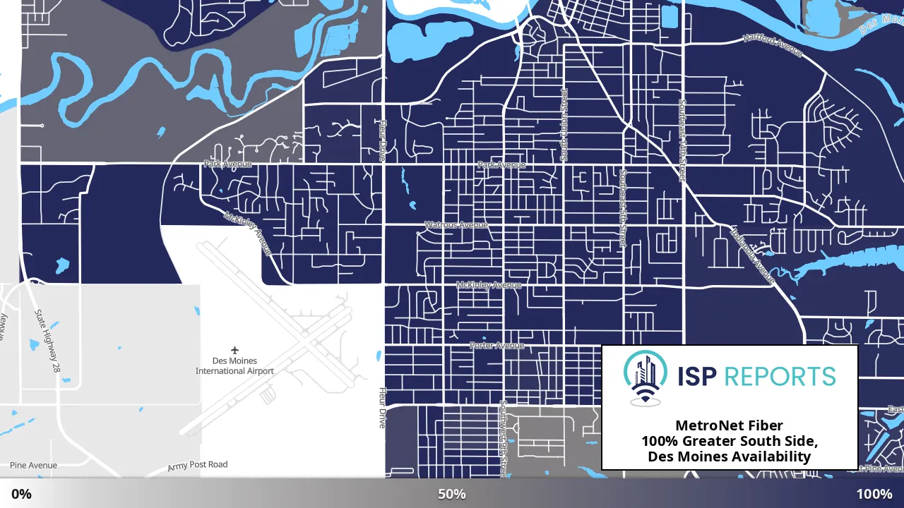 Greater South Side, Des Moines, IA map of internet availability