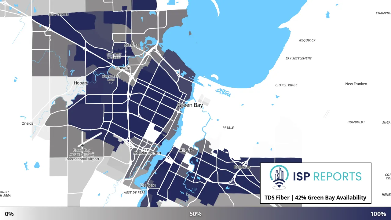 Green Bay, WI map of internet availability
