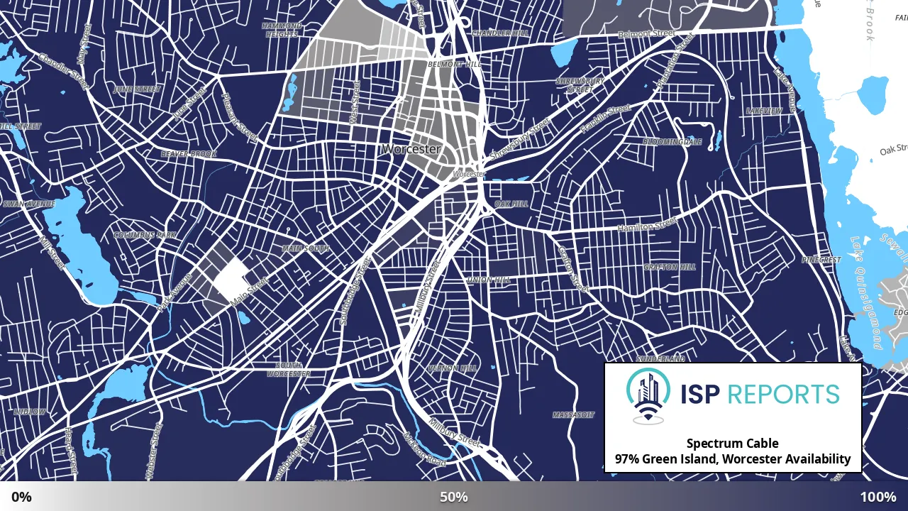 Green Island, Worcester, MA map of internet availability