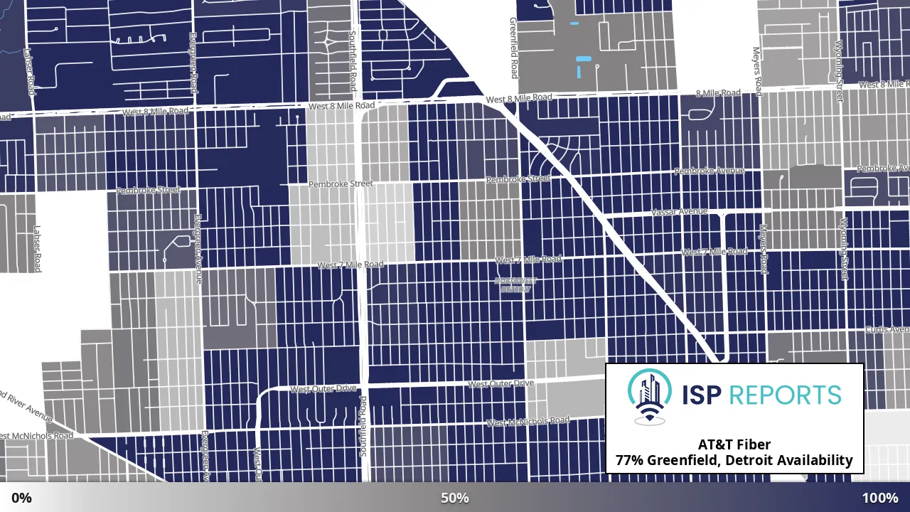 Greenfield, Detroit, MI map of internet availability