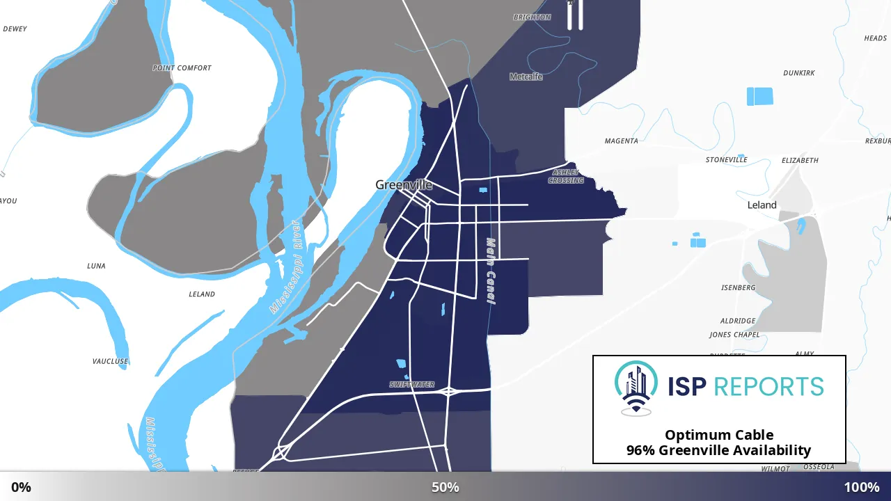 Greenville, MS map of internet availability