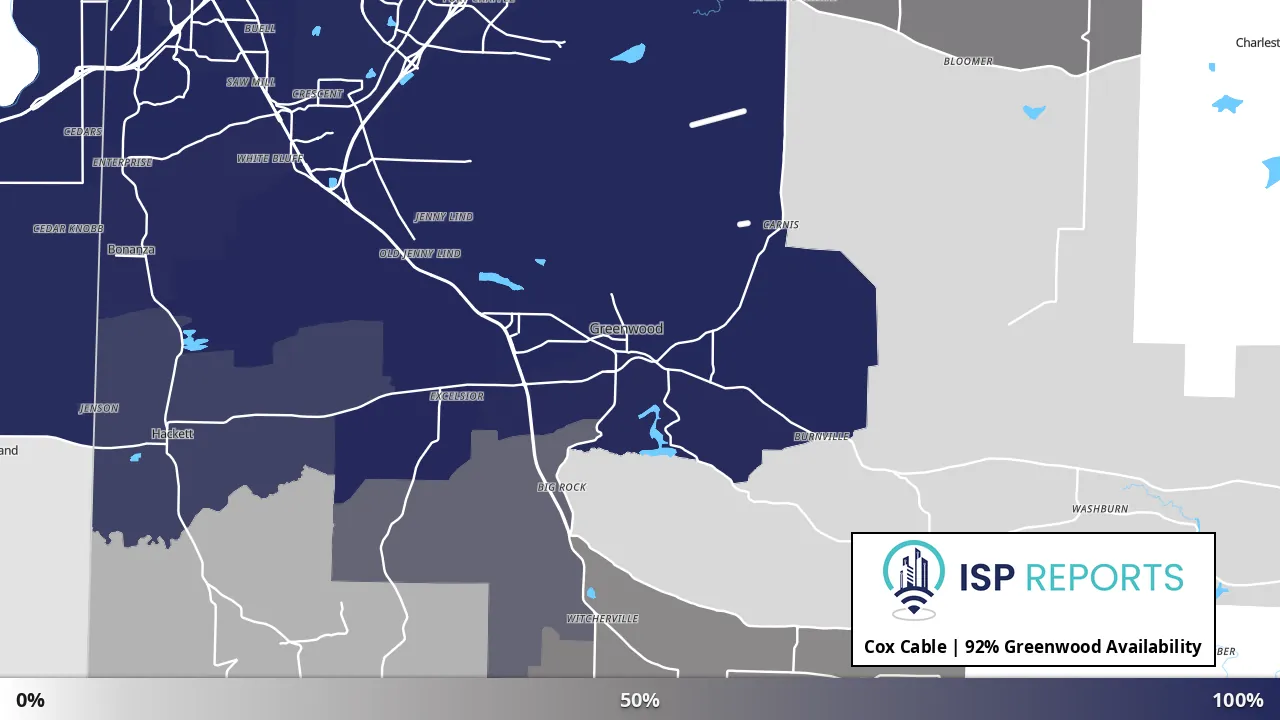 Greenwood, AR map of internet availability