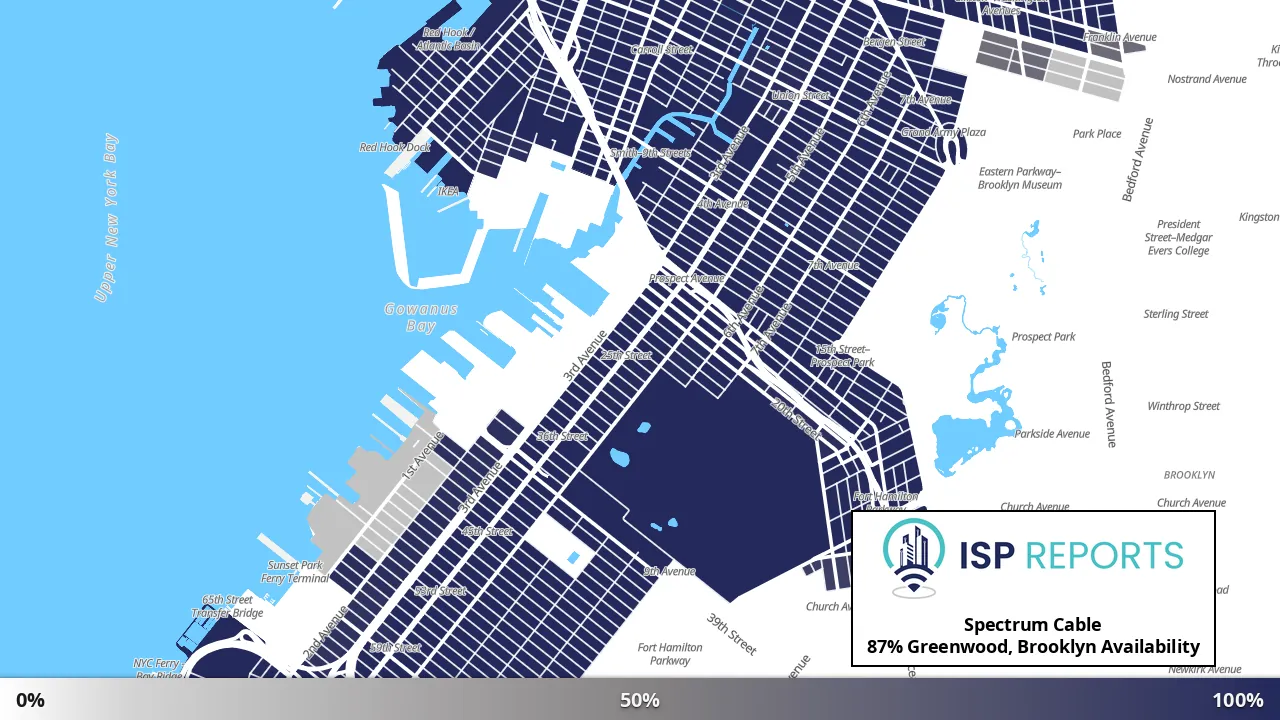 Greenwood, Brooklyn, NY map of internet availability