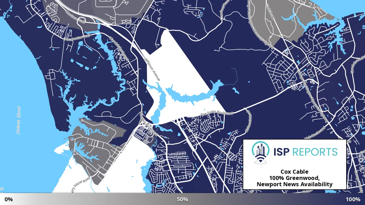 Greenwood, Newport News, VA map of internet availability