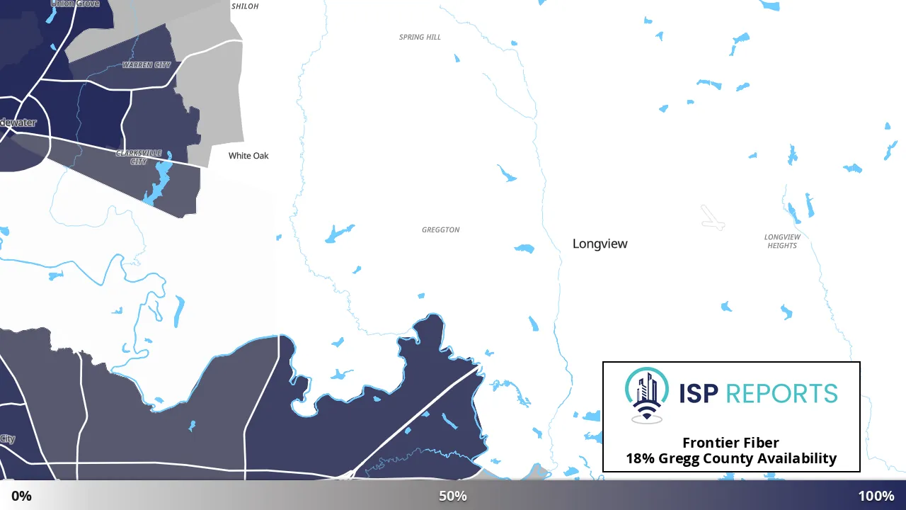 Gregg County, TX map of internet availability