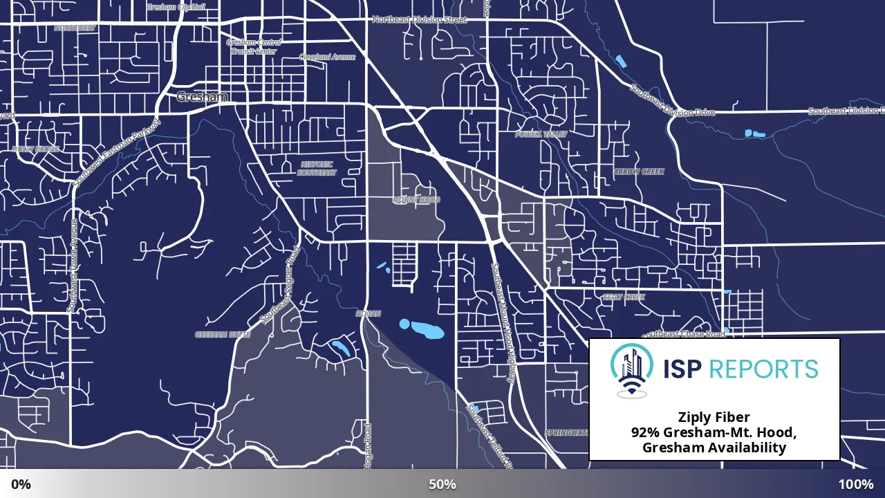 Gresham-Mt. Hood, Gresham, OR map of internet availability