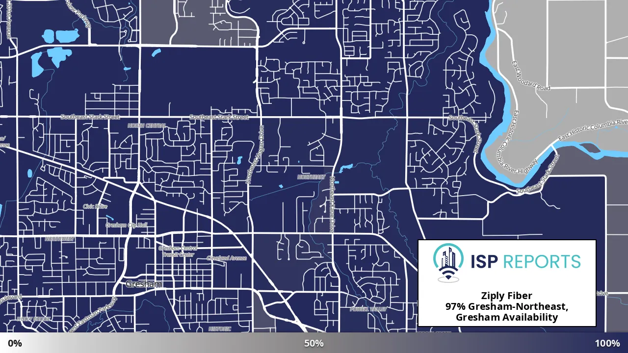 Gresham-Northeast, Gresham, OR map of internet availability