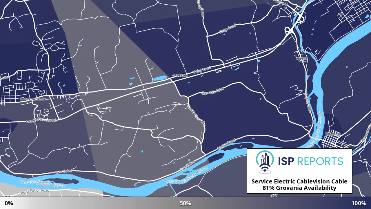 Grovania, PA map of internet availability