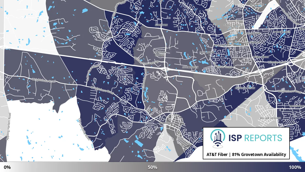 Grovetown, GA map of internet availability