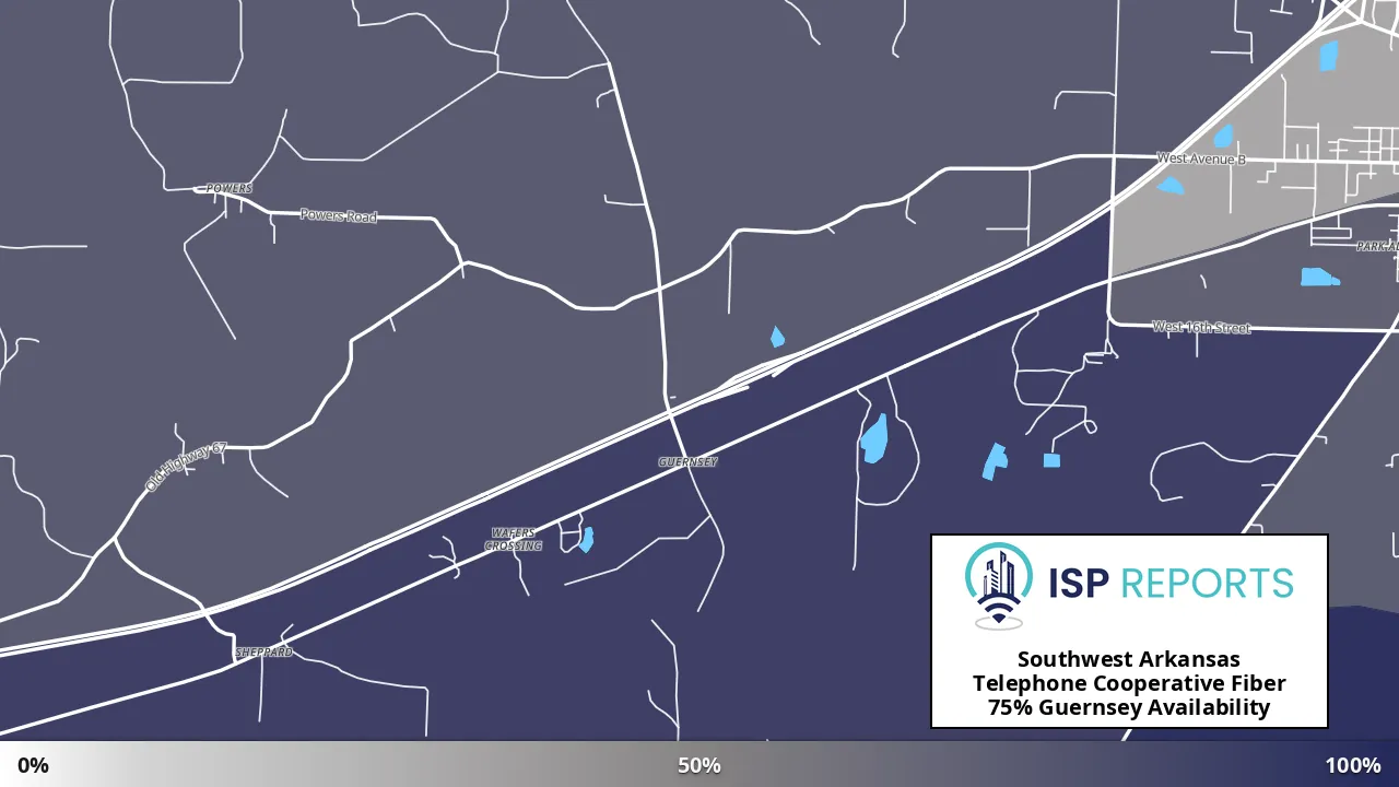 Guernsey, AR map of internet availability