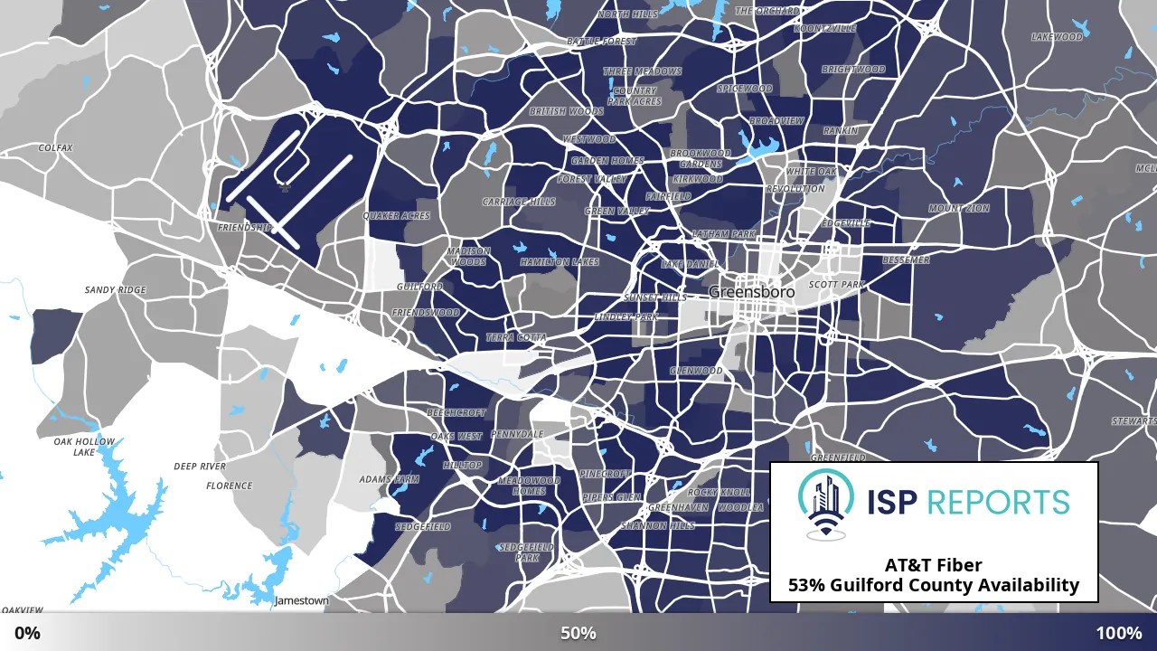 Guilford County, NC map of internet availability