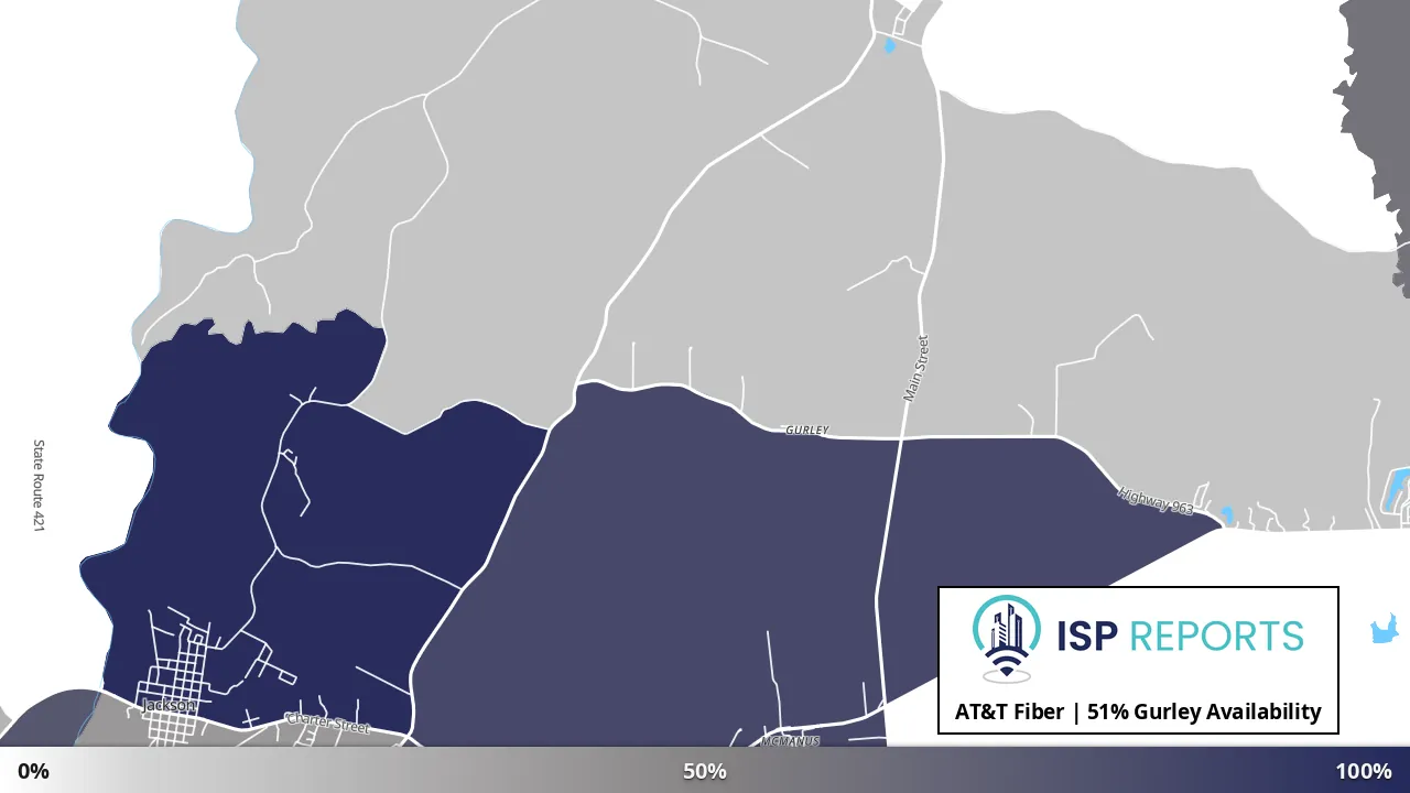 Gurley, LA map of internet availability