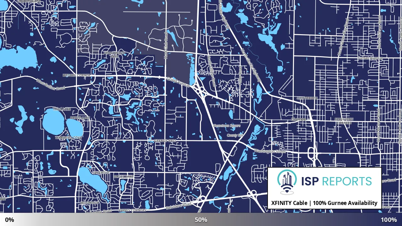 Gurnee, IL map of internet availability