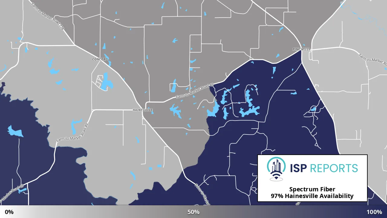 Hainesville, TX map of internet availability