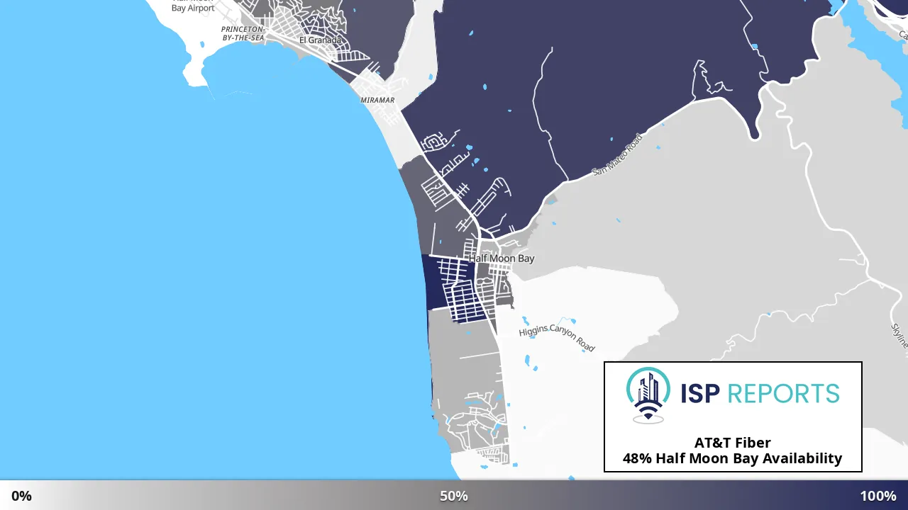 Half Moon Bay, CA map of internet availability