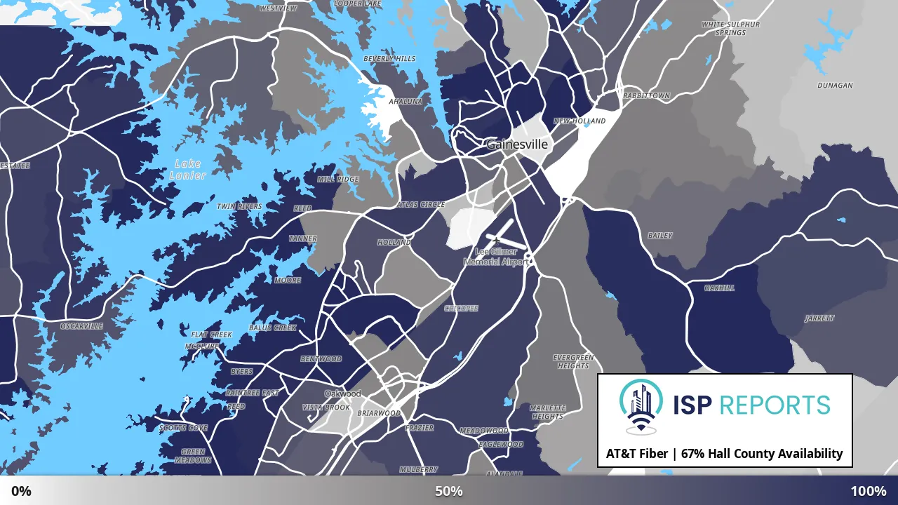 Hall County, GA map of internet availability