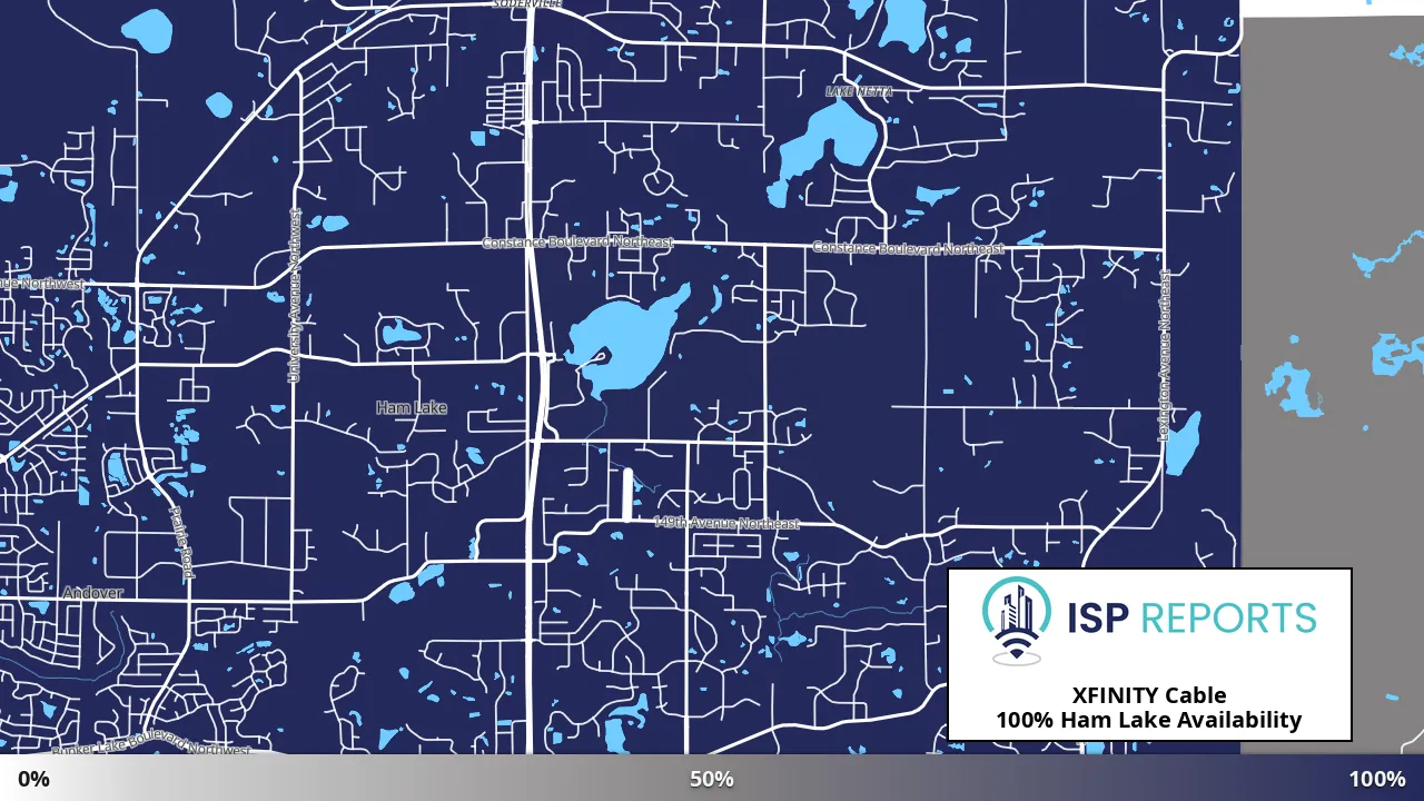 Ham Lake, MN map of internet availability