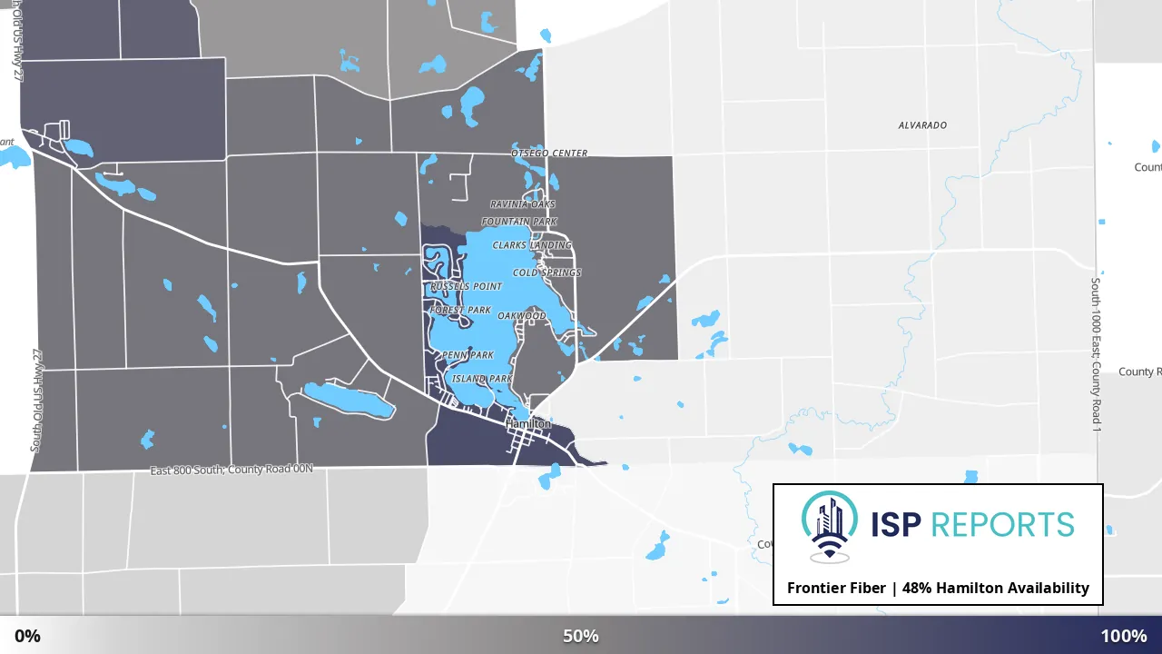 Hamilton, IN map of internet availability