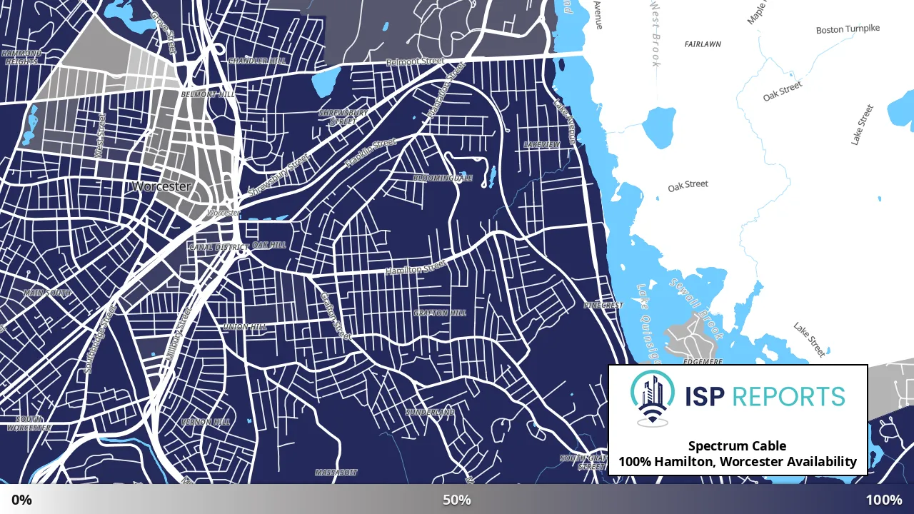 Hamilton, Worcester, MA map of internet availability