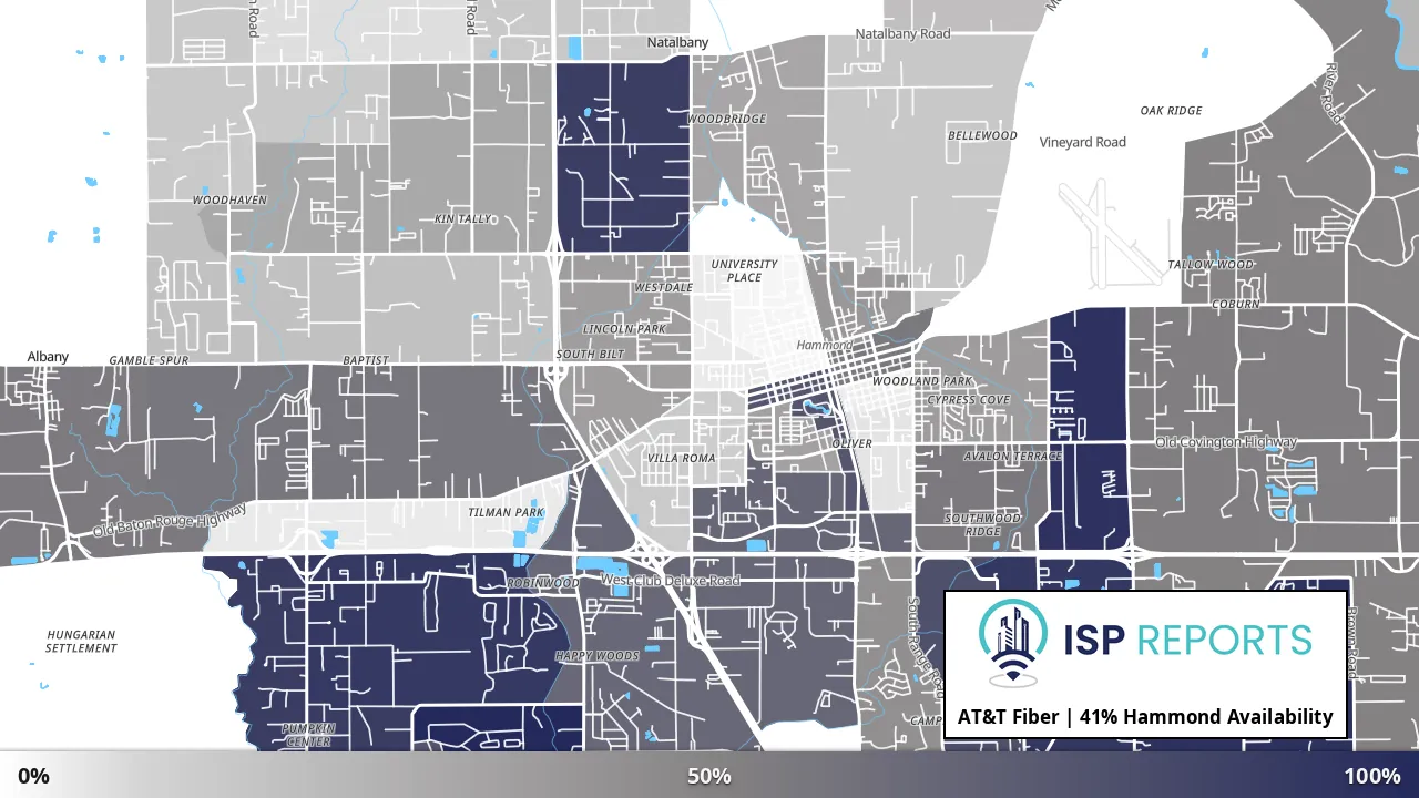 Hammond, LA map of internet availability