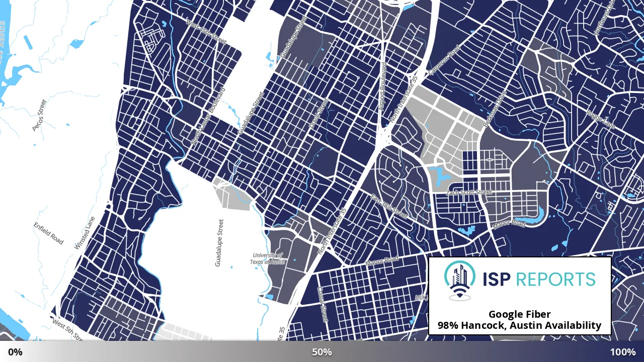 Hancock, Austin, TX map of internet availability