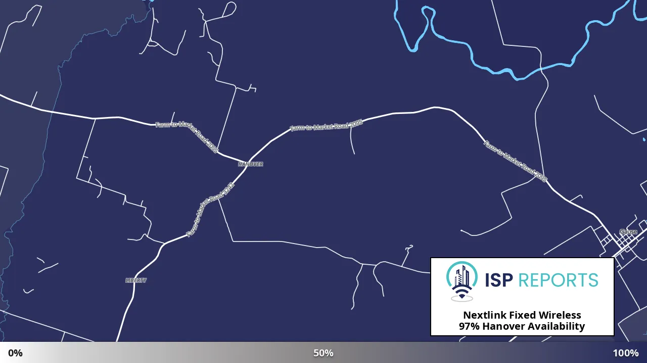 Hanover, TX map of internet availability