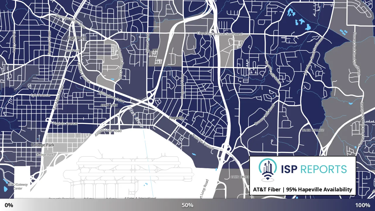 Hapeville, GA map of internet availability