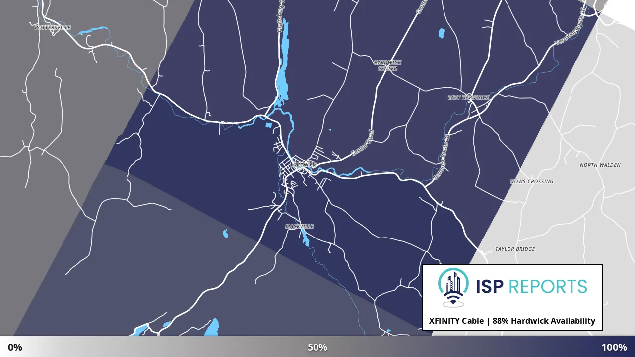 Hardwick, VT map of internet availability