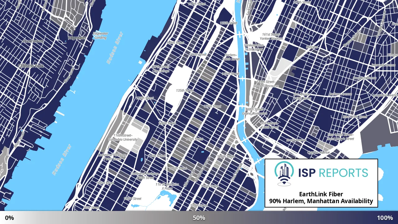 Harlem, Manhattan, NY map of internet availability