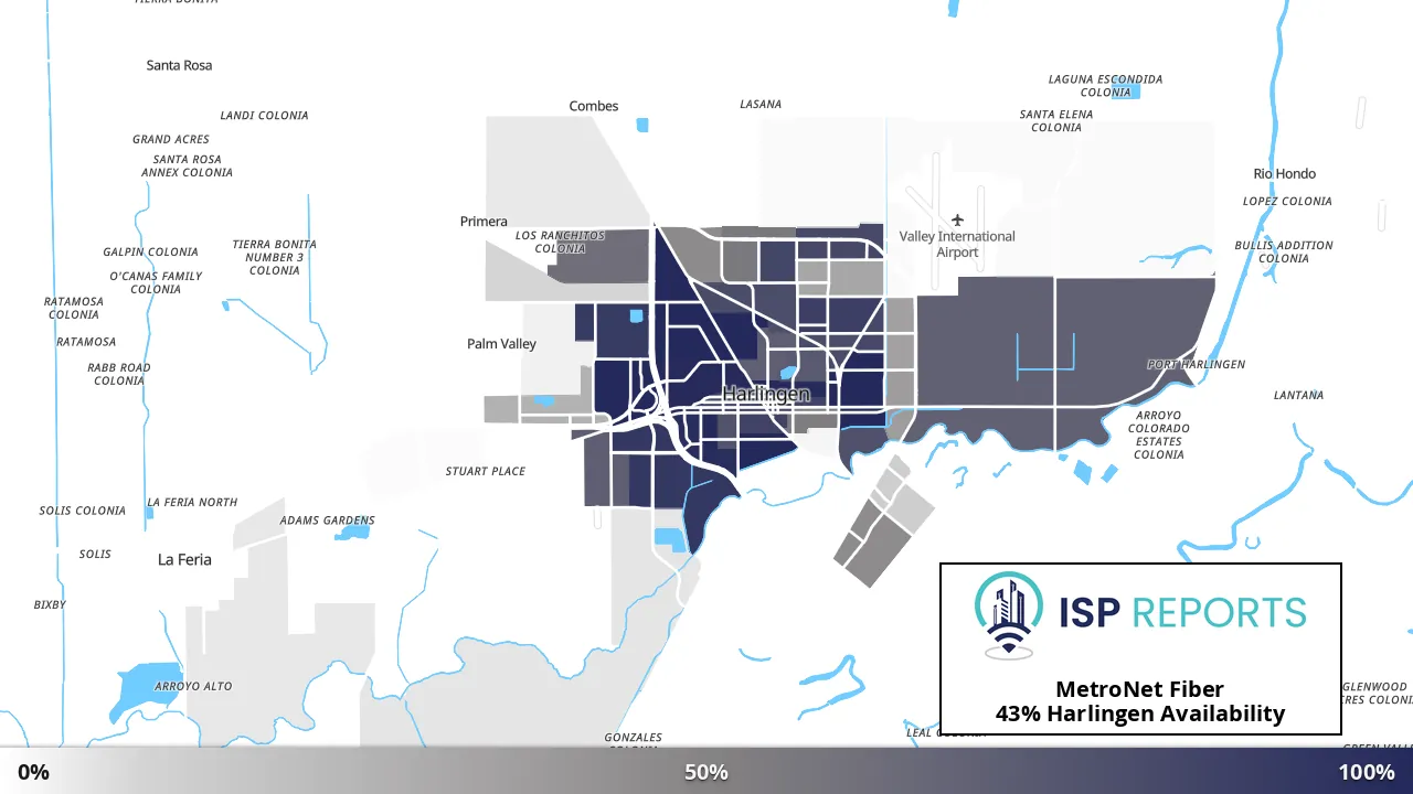 Harlingen, TX map of internet availability