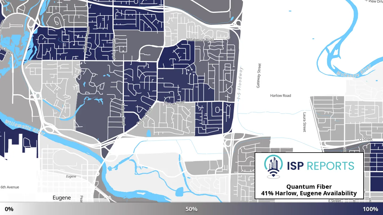 Harlow, Eugene, OR map of internet availability