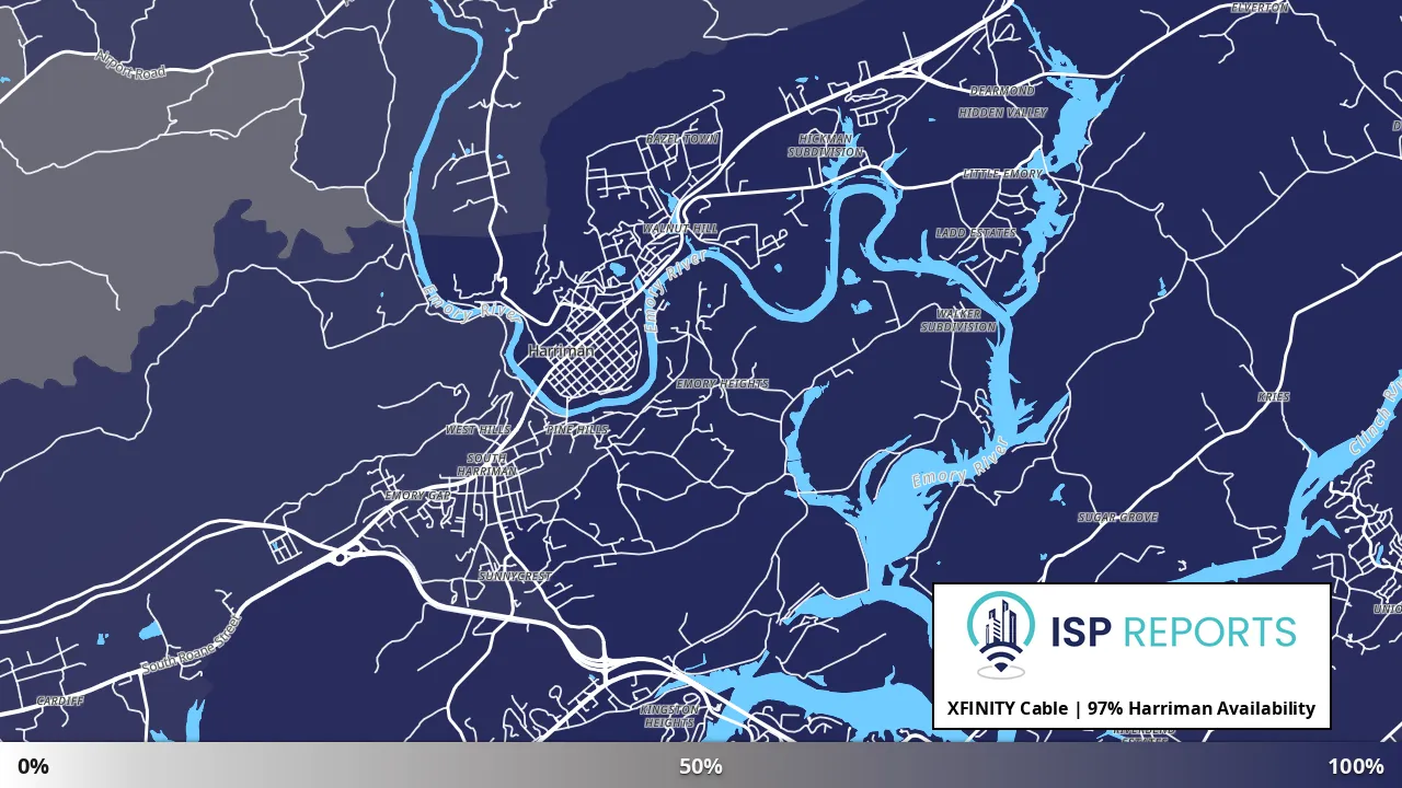 Harriman, TN map of internet availability