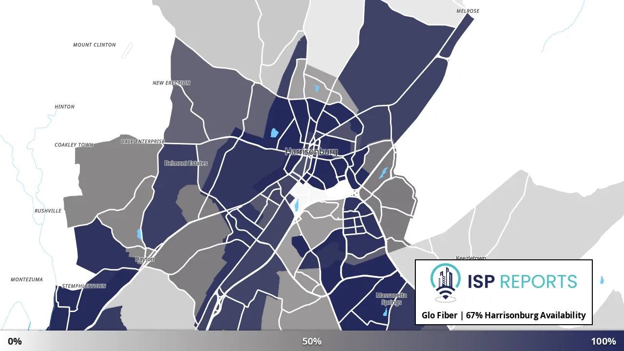 Harrisonburg, VA map of internet availability