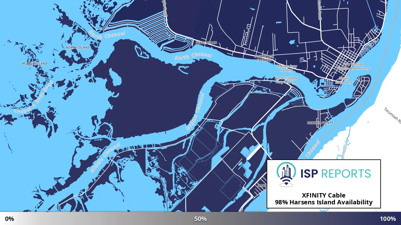 Harsens Island, MI map of internet availability