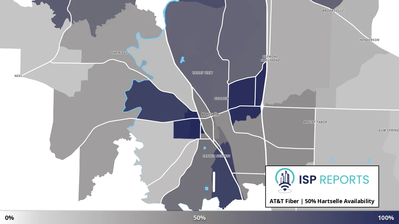 Hartselle, AL map of internet availability