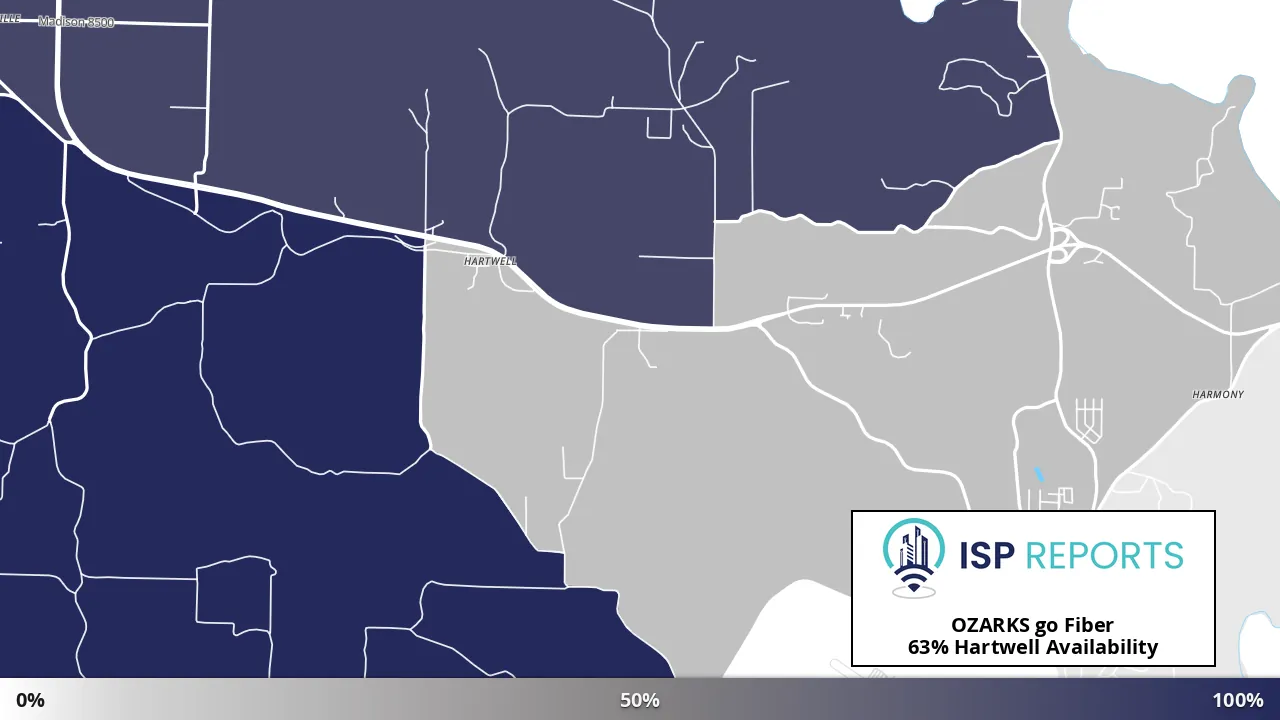 Hartwell, AR map of internet availability