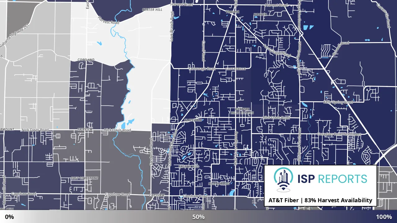 Harvest, AL map of internet availability