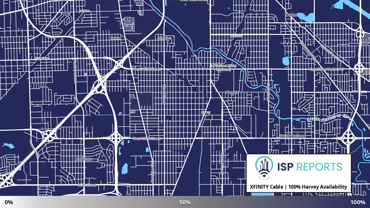 Harvey, IL map of internet availability