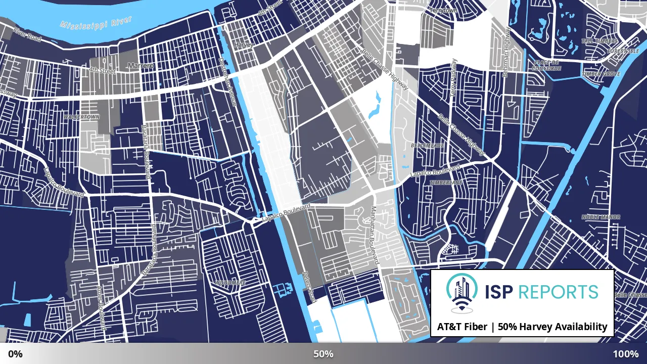 Harvey, LA map of internet availability