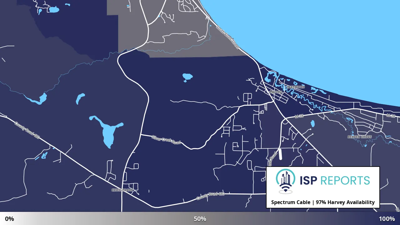 Harvey, MI map of internet availability