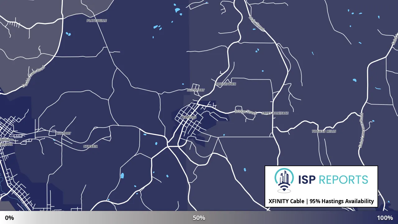 Hastings, PA map of internet availability