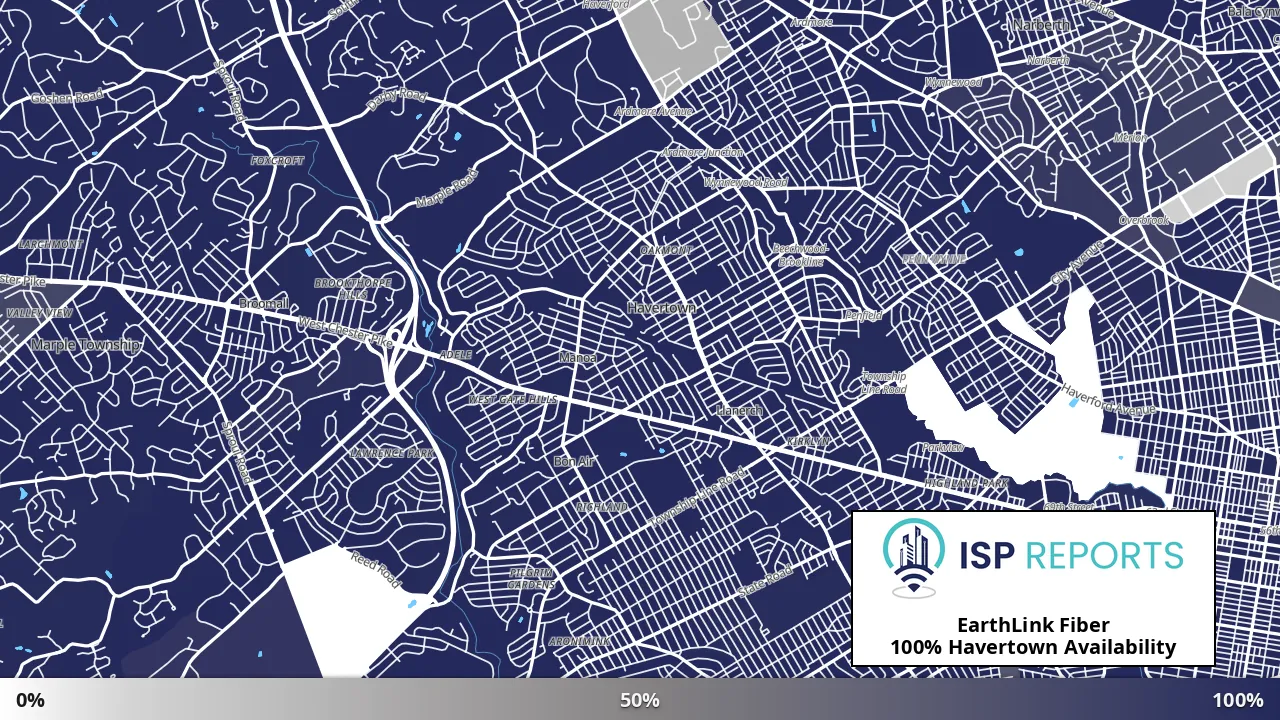 Havertown, PA map of internet availability