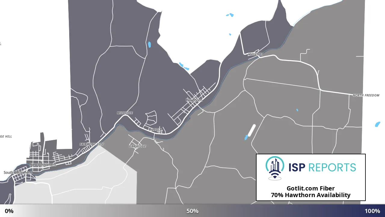 Hawthorn, PA map of internet availability