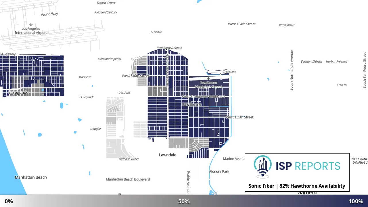 Hawthorne, CA map of internet availability