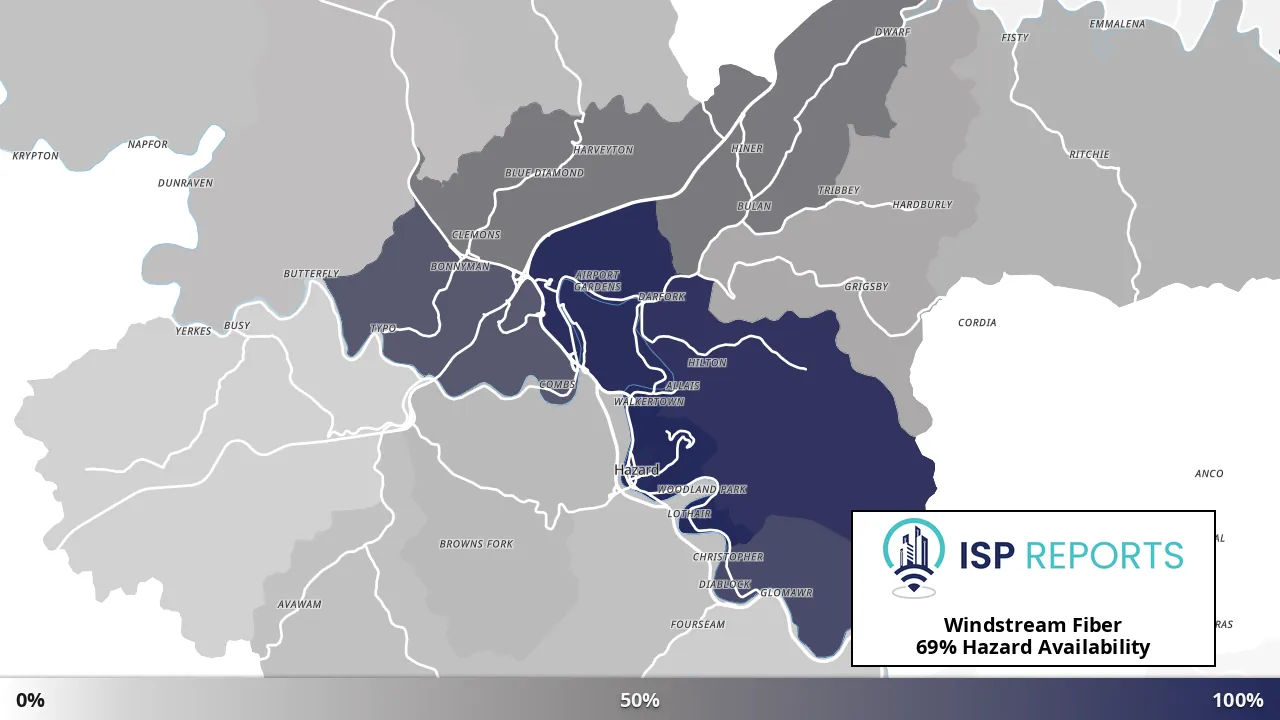 Hazard, KY map of internet availability