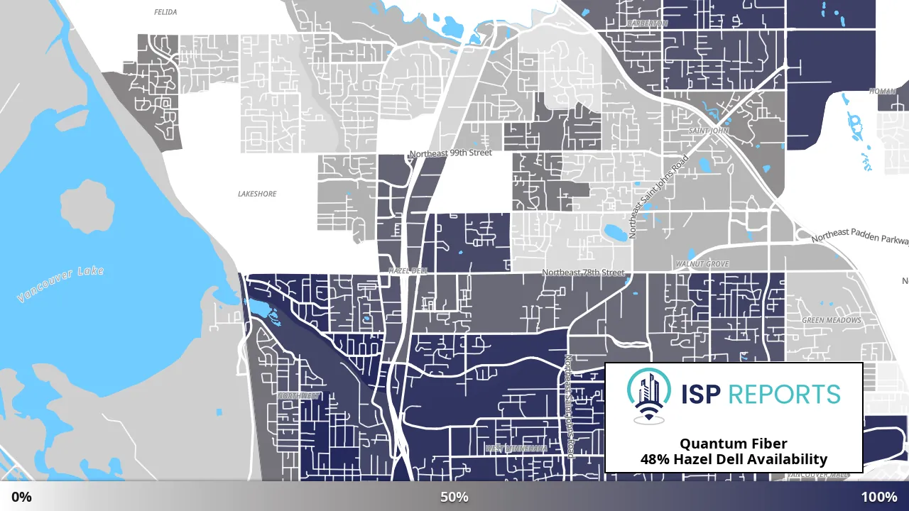 Hazel Dell, WA map of internet availability