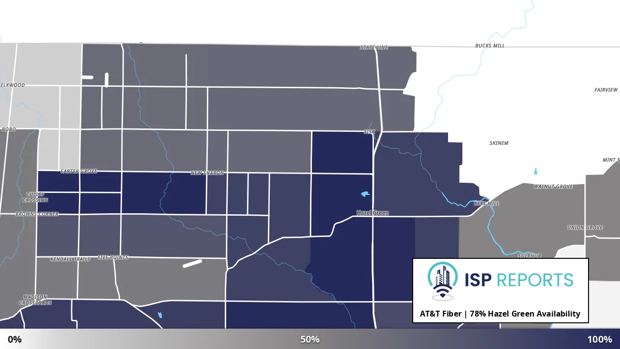 Hazel Green, AL map of internet availability